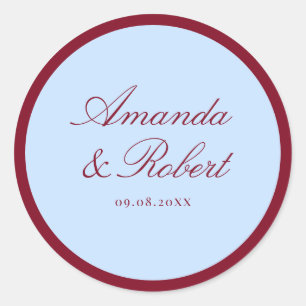 Adesivo Redondo Casamento Azul e Burgundy com Letra Elegante