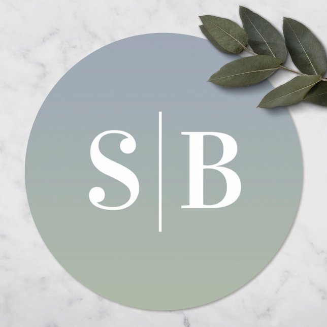 Adesivo Redondo Casamento Azul e Verde Dusty Monogrammed (Criador carregado)