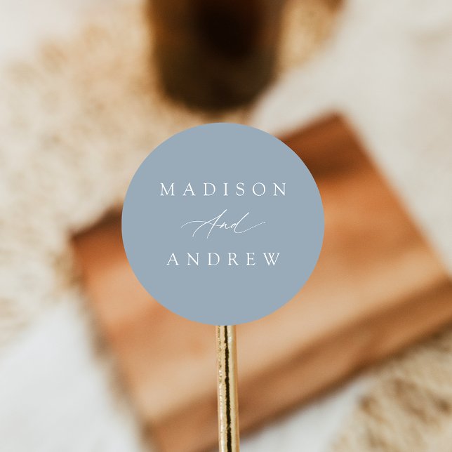 Adesivo Redondo Casamento Azul Elegante de Caligrafia (Criador carregado)
