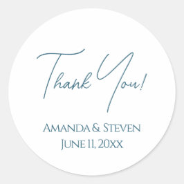 Adesivo Redondo Casamento Azul Elegante Obrigado