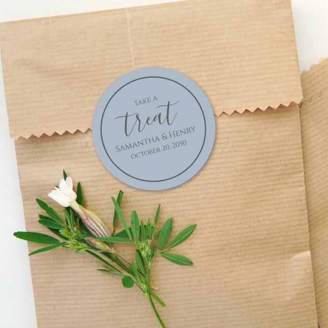 Adesivo Redondo Casamento Azul Empoeirado Simples Rótulo de Caligr (Criador carregado)