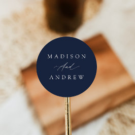 Adesivo Redondo Casamento Azul-Marinho Caligrafia Elegante