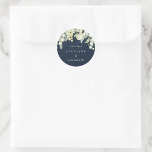 Adesivo Redondo Casamento Azul-marinho Elegante Snowberry+Eucalipt