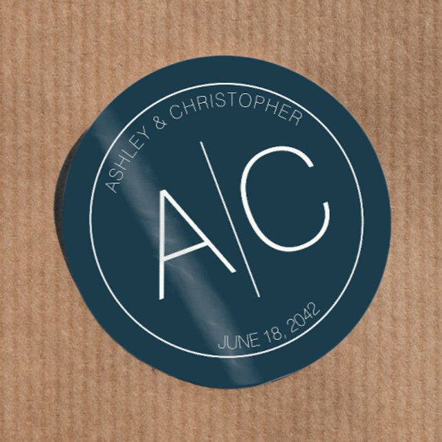 Adesivo Redondo Casamento Azul Marinho Minimalista Moderno (Criador carregado)