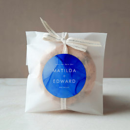 Adesivo Redondo Casamento Azul-Navy Negrito Moderno Personalizado 