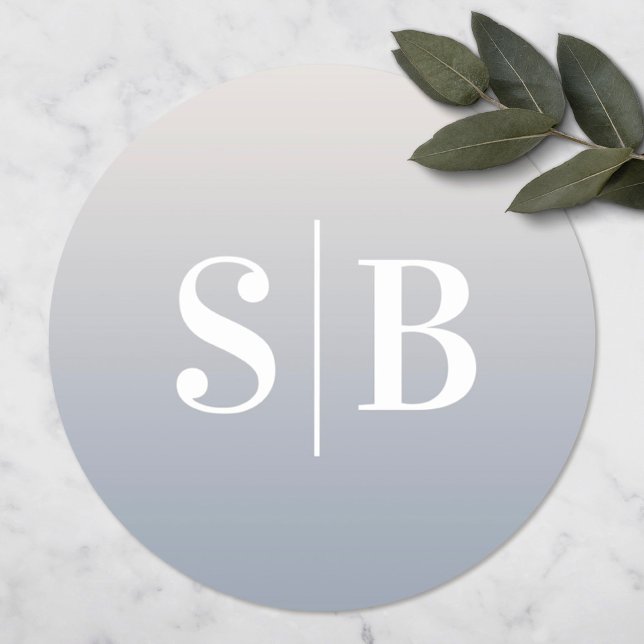 Adesivo Redondo Casamento Azul Ombre Monograma Esbranquiçado E Dus (Criador carregado)