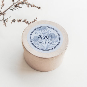 Adesivo Redondo Casamento Azul Pó-De-Ferro-Vidro Elegante