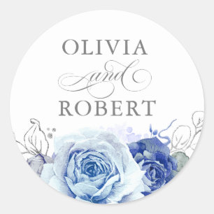 Adesivo Redondo Casamento Azul Poeirento Floral Moderno Boho