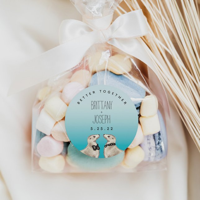 Adesivo Redondo Casamento Azul-Teal Sea Lions (Criador carregado)