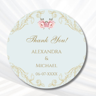 Adesivo Redondo Casamento Barroco Azul Floral - Obrigado