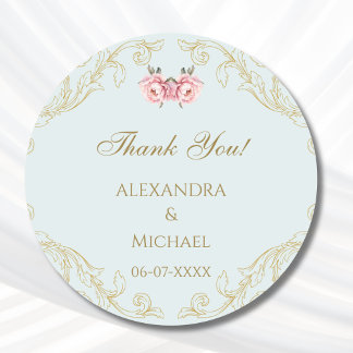 Adesivo Redondo Casamento Barroco Azul Floral - Obrigado