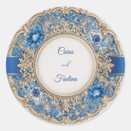 Adesivo Redondo Casamento Barroco em Ouro Azul Safira Vitoriano Re