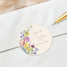 Adesivo Redondo Casamento Beige Boho Floral de Flores Silvestres