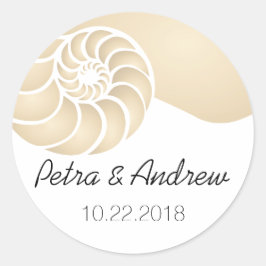 Adesivo Redondo Casamento Beige Nautilus Shell Beach