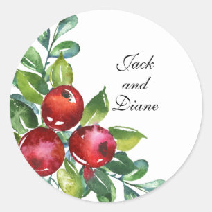 Adesivo Redondo Casamento Berry Watercolor Stems