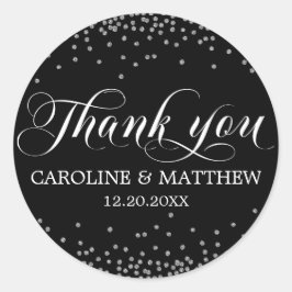 Adesivo Redondo Casamento Black Sprinkle Silver Obrigado