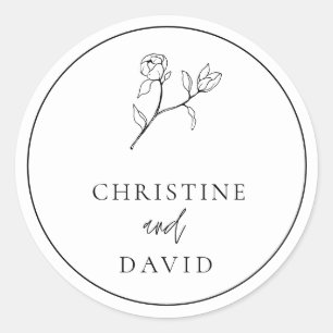 Adesivo Redondo Casamento Boêmiano Simples preto e branco floral