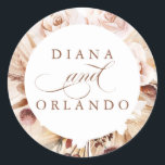 Adesivo Redondo Casamento Boho de Flores de Pampas e Flores de Cre<br><div class="desc">Pampas herbáceas florais vassouras</div>