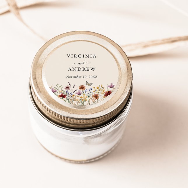 Adesivo Redondo Casamento Boho Flor Silvestre (Boho Wildflower Wedding Classic Round Sticker
)
