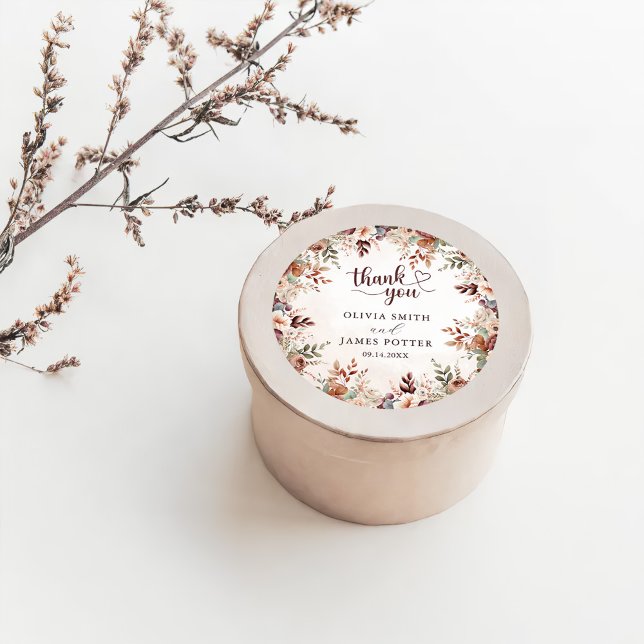 Adesivo Redondo Casamento Boho Floral Elegante (Criador carregado)