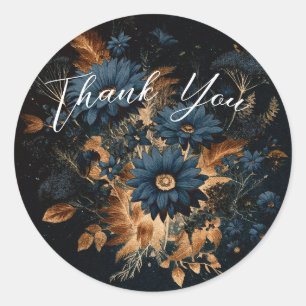 Adesivo Redondo Casamento Boho Glam Rústico Dourado e Azul-Marinho