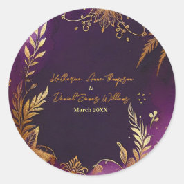 Adesivo Redondo Casamento bonito com Púrpura e Dourado Floral