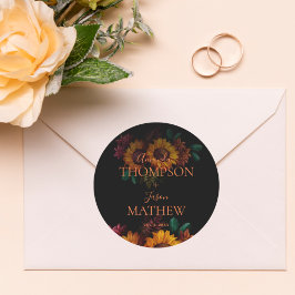 Adesivo Redondo Casamento Bonito Floral Rustic Black Burnt Orange