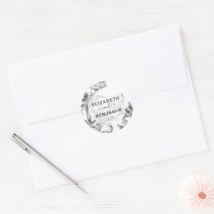 Adesivo Redondo Casamento Botânico Branco Negro