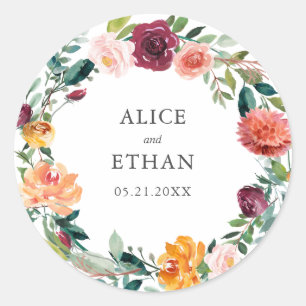 Adesivo Redondo Casamento Botânico Burgundy Organge