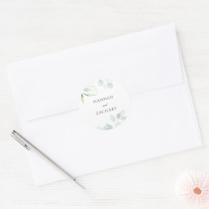 Adesivo Redondo Casamento Botânico de Aguarela Verde Elegante
