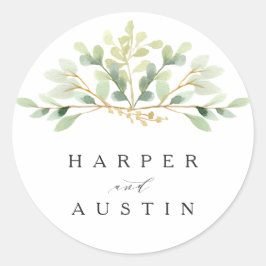 Adesivo Redondo Casamento Botânico de Folhagem Verde