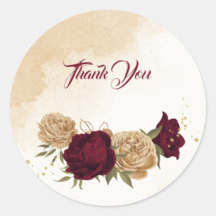 Adesivo Redondo Casamento botânico de ouro verde-branco Maroon