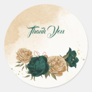 Adesivo Redondo Casamento botânico de ouro verde-esmeralda