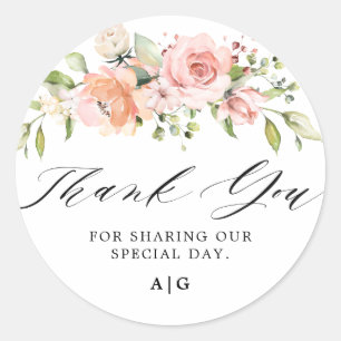 Adesivo Redondo Casamento Botânico de Rosa de Pincel Rosa Pastel