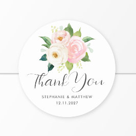 Adesivo Redondo Casamento Botânico de Rosas Rosa Esbranquiçadas Ob