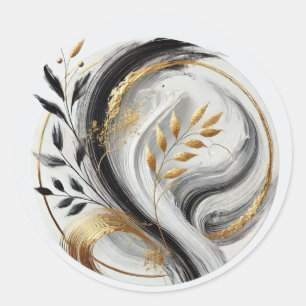 Adesivo Redondo Casamento Botânico Dourado e branco preto moderno