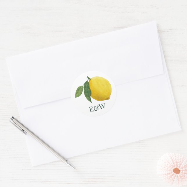 Adesivo Redondo Casamento Botânico Elegante Lemon (Envelope)