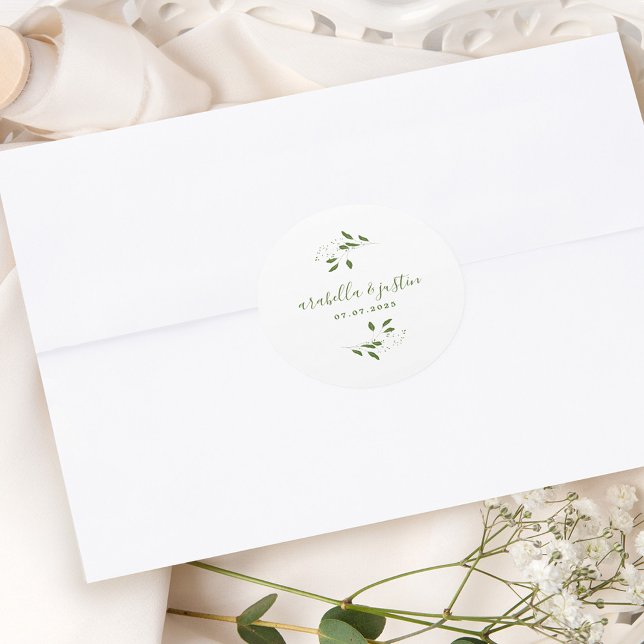 Adesivo Redondo Casamento Botânico em Greenerescência Moderna (Criador carregado)