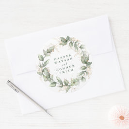 Adesivo Redondo Casamento Botânico Eucalyptus Emerald Monograma