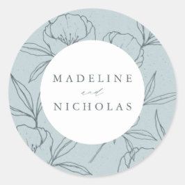 Adesivo Redondo Casamento Botânico Floral Azul e Azul Naval Modern