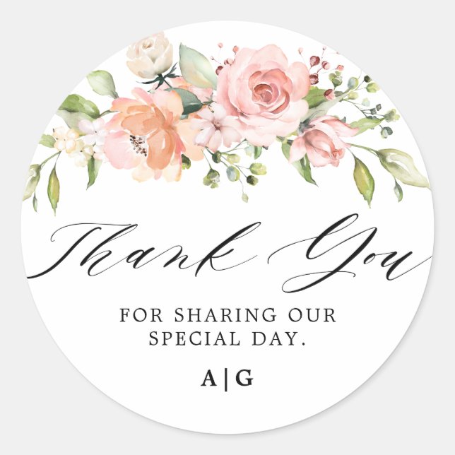 Adesivo Redondo Casamento Botânico Floral Rosa da Pincel Cor-de-Ro (Frente)