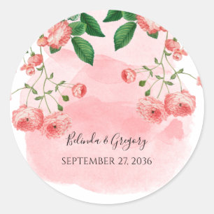 Adesivo Redondo Casamento Botânico Floral Rosa-Rosa da-Vintage
