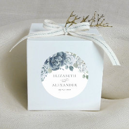 Adesivo Redondo Casamento Botânico por Cor Floral Azul Dusty