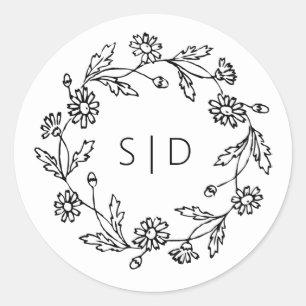 Adesivo Redondo Casamento Botânico preto e branco