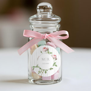 Adesivo Redondo Casamento Botânico Rosa Francês Chic Romântico