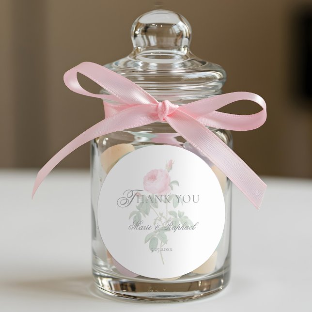Adesivo Redondo Casamento Botânico Rosa Francês Chic Romântico (Criador carregado)