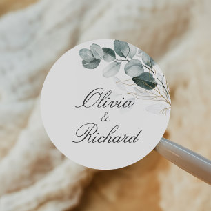 Adesivo Redondo Casamento Botânico Rustic Eucalyptus Greenery