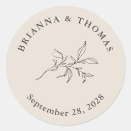 Adesivo Redondo Casamento Botânico Simples Beige