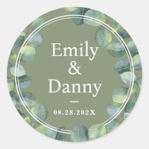 Adesivo Redondo Casamento Botânico Verde-Elegante Sage