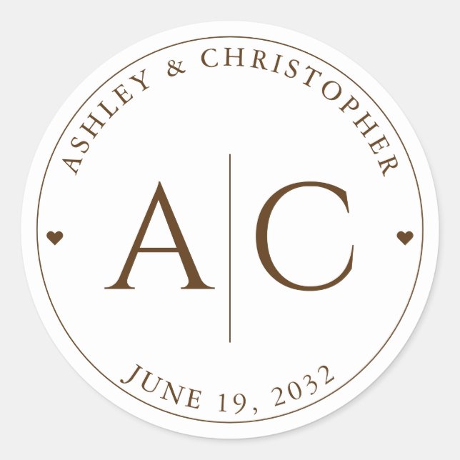 Adesivo Redondo Casamento Branca e Bronze Moderno Elegante (Frente)
